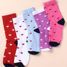 Pine Kids Knit Ankle Length Silvadur Antimicrobial Heart Designed Socks Pack Of 5 ( Color May Vary )-image-13