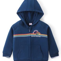 Babyhug Cotton Knit Full Sleeves Hooded Sweatjacket with Mountains Print & Quilted Design - Navy Blue-image-98