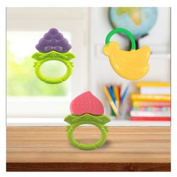 Joy Buzz Fruit Shape Teether (Set of 3) | Soft & Safe Fruit-Shaped Baby Teether | BPA-Free Silicone | Multi-Colour Teething Toy for Infants (Blue & Peach & Yellow)-25