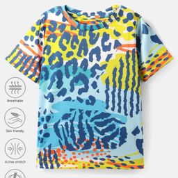 Pine Active Half Sleeves High Stretch T-Shirt Abstract Print - Blue & Yellow-image-57