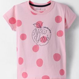 Doreme Cotton Knit Half Sleeves T-Shirt With Apple & Polka Dot Print - Light Pink-image-3