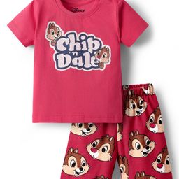 Babyhug Disney Single Jersey Knit Half Sleeves Shorts Night Suit With Chip N Dale Graphic - Red-image-41