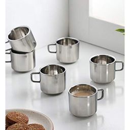 VONCASA Tea Cups, Silver, Stainless Steel, Set of 6, 100 ml-17