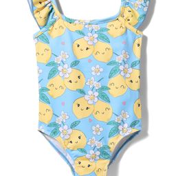 Babyhug Sleeveless Water Repellent Tropical Print V Cut Swimsuit - Light Blue-27
