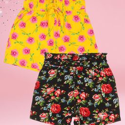 Cutecumber Pack Of 2 Floral Printed Shorts - Black & Yellow-image-97