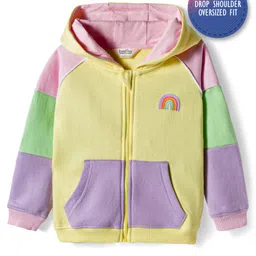 Bonfino 100% Cotton French Terry Full Raglan Sleeves Oversized Hooded SweatJacket with Rainbow Print & Kangaroo Pocket - Multicolor-picture-34