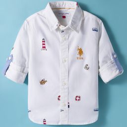 US Polo Assn Cotton Woven Full Sleeves Shirt with Nautical Theme Print - White-picture-38