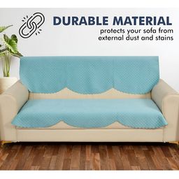 Bajo's Turquoise Blue Solid Velvet 2 Piece Sofa Cover-23