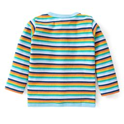 Babyhug Interlock Knit Full Sleeves Front Open Vests With Stripes & Animal Print Pack of 3 - Blue image 3