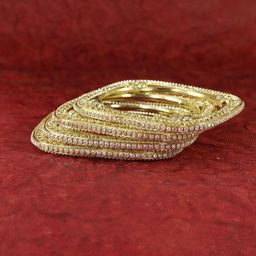 ZULKA Set Of 4 Gold-Plated Zircon Diamonds Stone-Studded Square Shaped Bangles-image-25