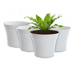 Kuber Industries White 4 Pieces Textured Planters-32