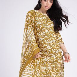 Anouk Rustic Floral Printed Straight Kurta With Trousers & Dupatta-picture-5
