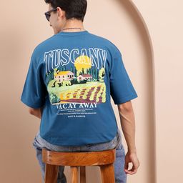 Mast & Harbour Printed Drop-Shoulder Sleeves Oversized T-shirt-picture-3
