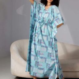 Libas Blue Cotton Printed Kaftan-image-63