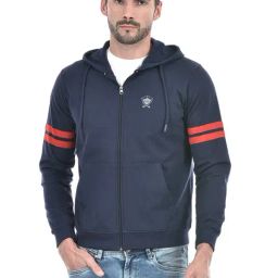Lawman Navy Blue Cotton Regular Fit Striped Hooded Sweatshirts-image-57
