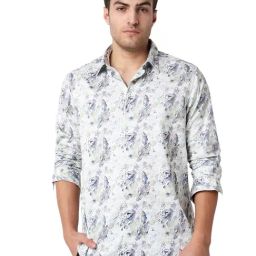 Spykar Grey Blended Slim Fit Printed Full Sleeves Casual Shirt-image-65