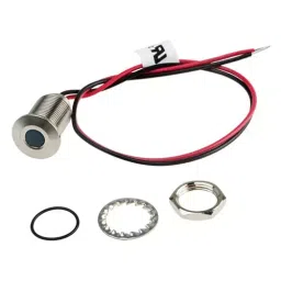 RS PRO Blue Panel Mount Indicator 21.6-26.4V DC, Mounting Hole Size 10 mm, Termination Type Lead Wires, IP Rating IP67, Model No 1393360-42