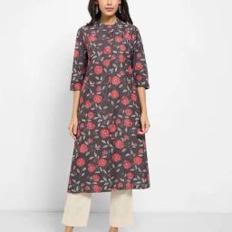 Rangmanch By Pantaloons Medium Grey Cotton Regular Fit Printed Kurta-picture-13
