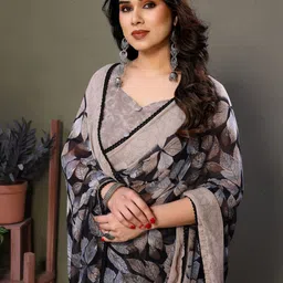 yourwish Floral Printed Pure Georgette Block Print Saree image 3