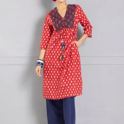 SHAYE Red Cotton Printed Kurta-picture-31