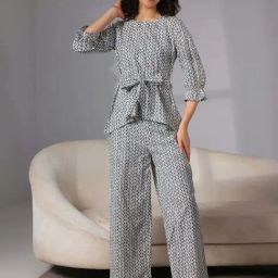 Libas Grey Cotton Printed Top & Pyjama Set-picture-33