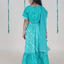 KiddoPanti Girls Bandhani Printed Ready to Wear Lehenga & Blouse With Dupatta image 3