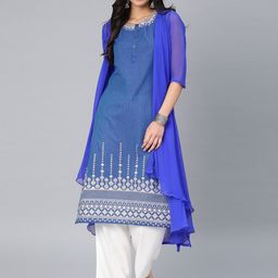 Vishudh Women Navy Printed A-Line Kurta-picture-11