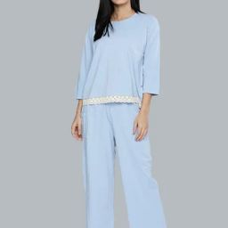 Chemistry Blue Textured Top With Pyjama Set-image-66