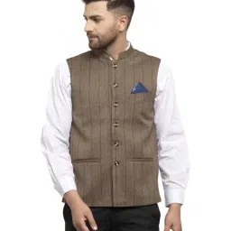 Neudis Olive Green Regular Fit Striped Bundi Jacket-picture-40