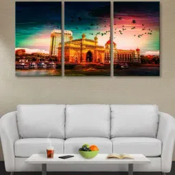 999Store Multicolor Mumbai City Art 3 Frame Canvas Paintings-14