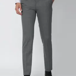 Van Heusen Grey Slim Fit Self Pattern Flat front trousers-image-61
