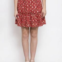 Global Republic Red Printed Mini Skirt-image-1