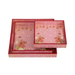Home4U 'Abhinandan' Pink Mdf Serving Tray Set-39