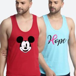 Friskers Multi Cotton Slim Fit Printed Vest - Pack of 2-image-69