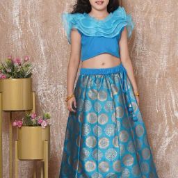 AJ Dezines Kids Blue Printed Lehenga with Choli-image-18