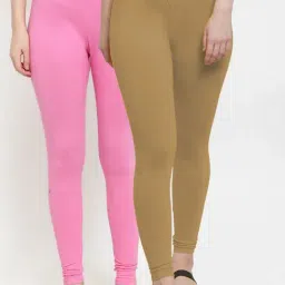 Gracit Pink & Skin Mid Rise Leggings - Pack Of 2-image-62