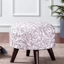 Nestroots Printed Grey Cotton Canvas Ottoman-5