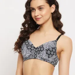 Clovia Black Printed Full Coverage Non-Wired T-Shirt Bra-image-8