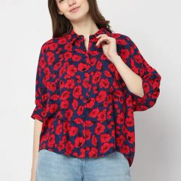 Vero Moda Navy & Red Viscose Floral Print Shirt-image-101