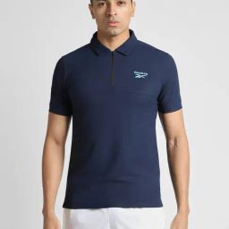 Reebok Navy Blue Polyester Slim Fit Solid Polo T-Shirt-image-100