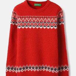 United Colors of Benetton Boys Red Cotton Wool Blend Textured Sweater-image-13