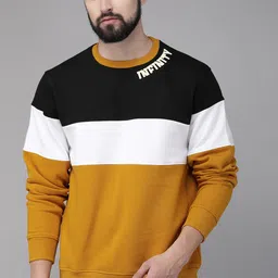 The Roadster Lifestyle Co Men Mustard Yellow & White Colourblocked Sweatshirt-image-81