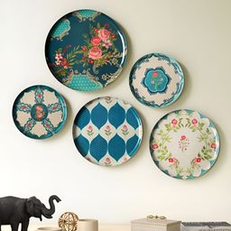 India Circus by Krsnaa Mehta Roses Of Sapphir 5-Pcs Blue & Pink Printed WallPlates-picture-28