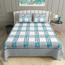 BELLA CASA Ethnic Collection Blue & Black Cotton 180 TC King Bedsheet with 2 Pillow Covers-picture-10