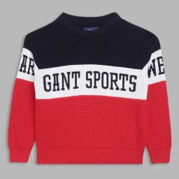 Gant Kids Navy & Red Color Block Full Sleeves Sweater-image-95