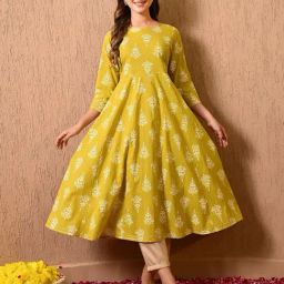 Deckedup Yellow Cotton Relaxed Fit Printed Kurta-picture-17