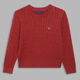 Gant Kids Maroon Textured Pattern Full Sleeves Sweater-image-40