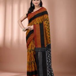 CHARUKRITI Mustard Cotton Self Design Saree With Unstitched Blouse-picture-29