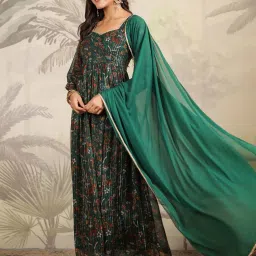 Janasya Green Chiffon Regular Fit Kurta image 3
