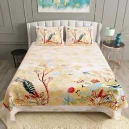 BELLA CASA Ethnic Collection Yellow Cotton 180 TC King Bedsheet with 2 Pillow Covers-picture-13